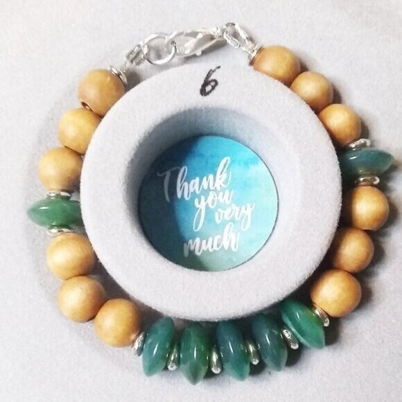 ๐๐๐ 3/$25! Green Agate & Sandalwood Beaded Bracelet 6" Wrists - Boho - Picture 2 of 9